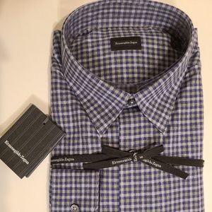 Ermenegildo Zegna Men's long sleeve sport shirt, XL, checkered gray/nvy/charcoal